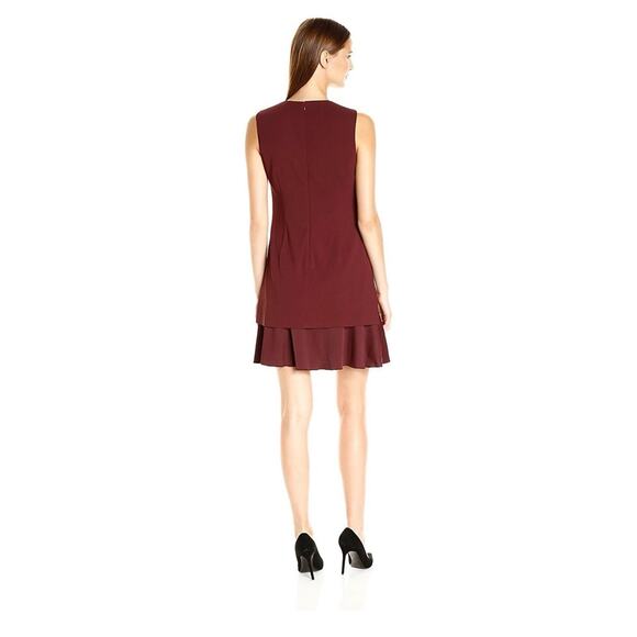 NWT Theory Malkan Burgundy Flared Hem Shift Dress Size 00 2385 - Picture 2 of 9